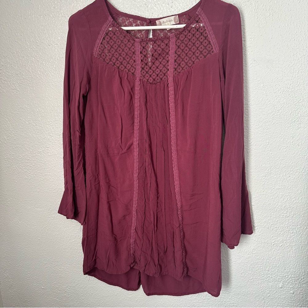 Altard State Small Burgundy Purple Mini Dress Long Top Flowy Crochet Boho Lace